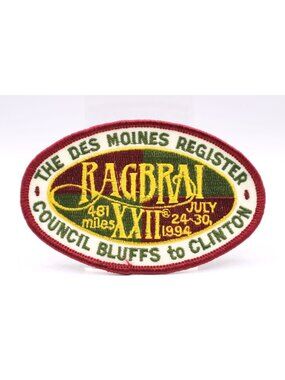 Ragbrai Great Bicycle Ride Cycling Event Patch Des Moines Iowa Register 1994 Vtg